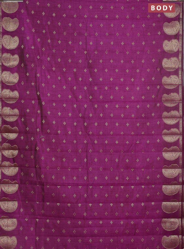 Semi raw silk saree purple with allover zari woven 1000 buttas and paisley zari woven butta border