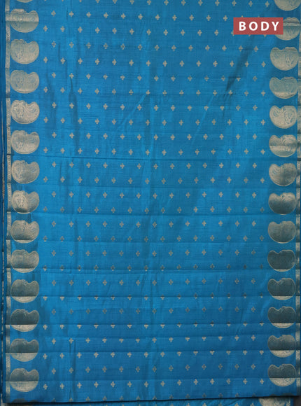 Semi raw silk saree cs blue with allover zari woven 1000 buttas and paisley zari woven butta border