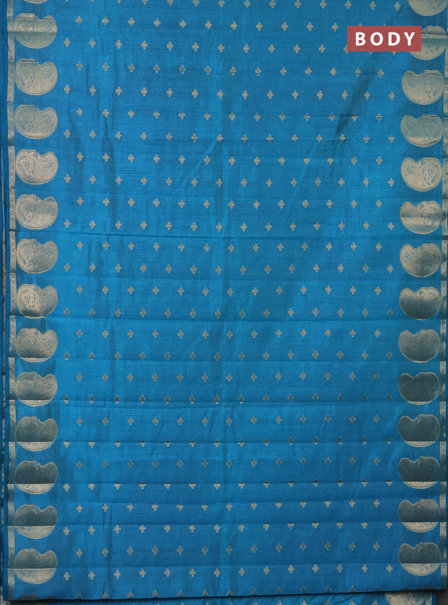 Semi raw silk saree cs blue with allover zari woven 1000 buttas and paisley zari woven butta border