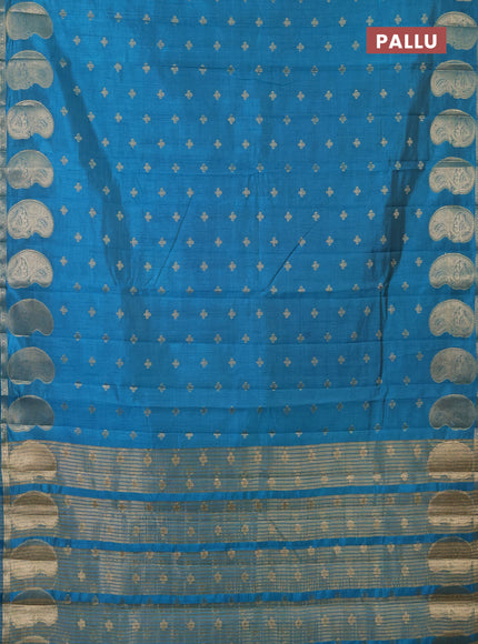 Semi raw silk saree cs blue with allover zari woven 1000 buttas and paisley zari woven butta border