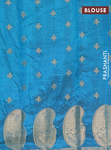 Semi raw silk saree cs blue with allover zari woven 1000 buttas and paisley zari woven butta border