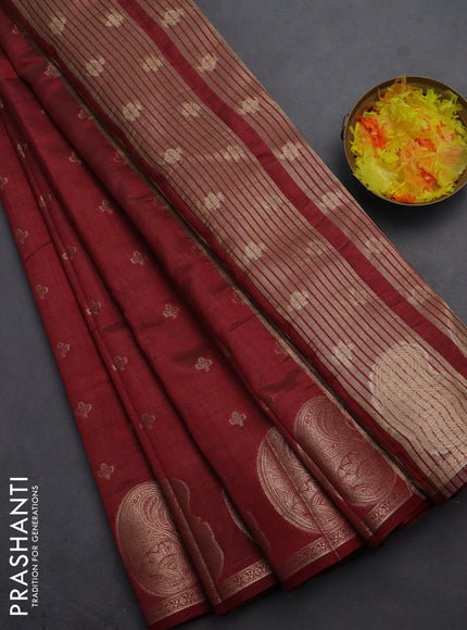 Semi raw silk saree maroon with allover zari woven 1000 buttas and paisley zari woven butta border