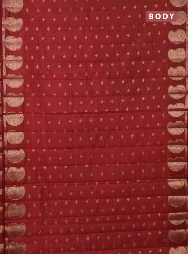 Semi raw silk saree maroon with allover zari woven 1000 buttas and paisley zari woven butta border