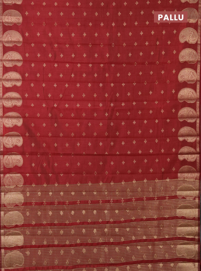 Semi raw silk saree maroon with allover zari woven 1000 buttas and paisley zari woven butta border