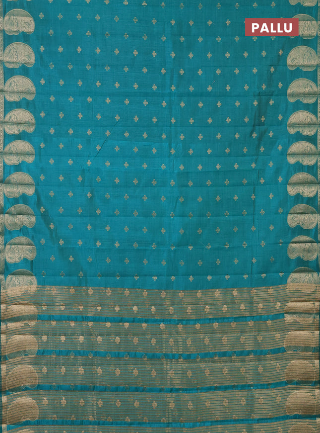 Semi raw silk saree teal green with allover zari woven 1000 buttas and paisley zari woven butta border