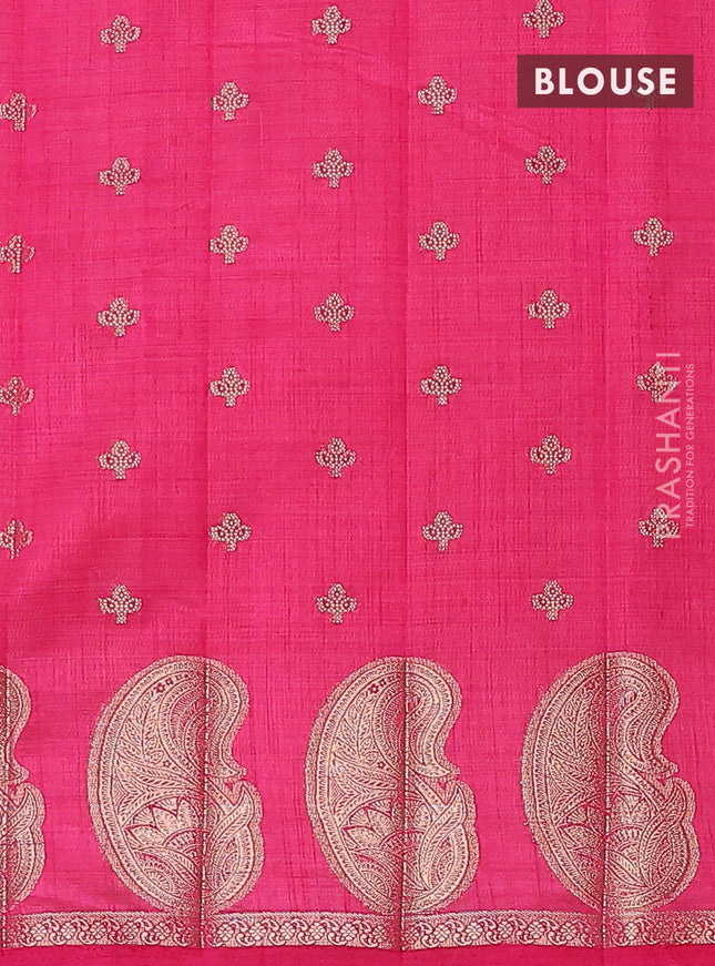 Semi raw silk saree pink with allover zari woven 1000 buttas and paisley zari woven butta border