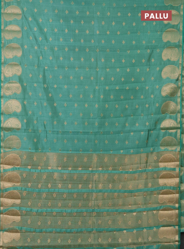 Semi raw silk saree pastel green with allover zari woven 1000 buttas and paisley zari woven butta border