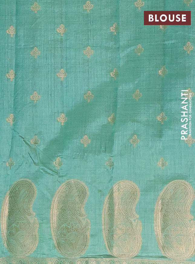 Semi raw silk saree pastel green with allover zari woven 1000 buttas and paisley zari woven butta border