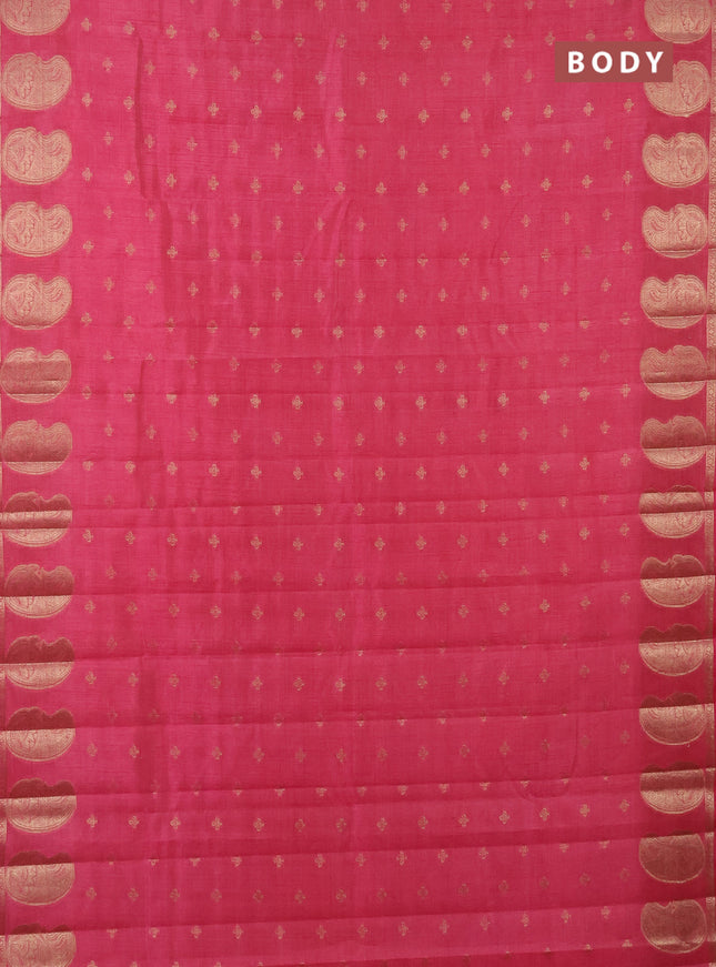 Semi raw silk saree pink with allover zari woven 1000 buttas and paisley zari woven butta border