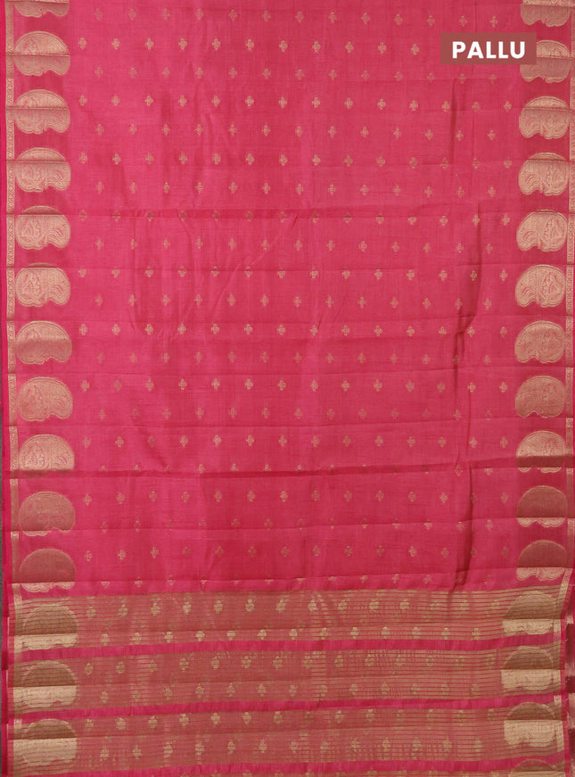 Semi raw silk saree pink with allover zari woven 1000 buttas and paisley zari woven butta border