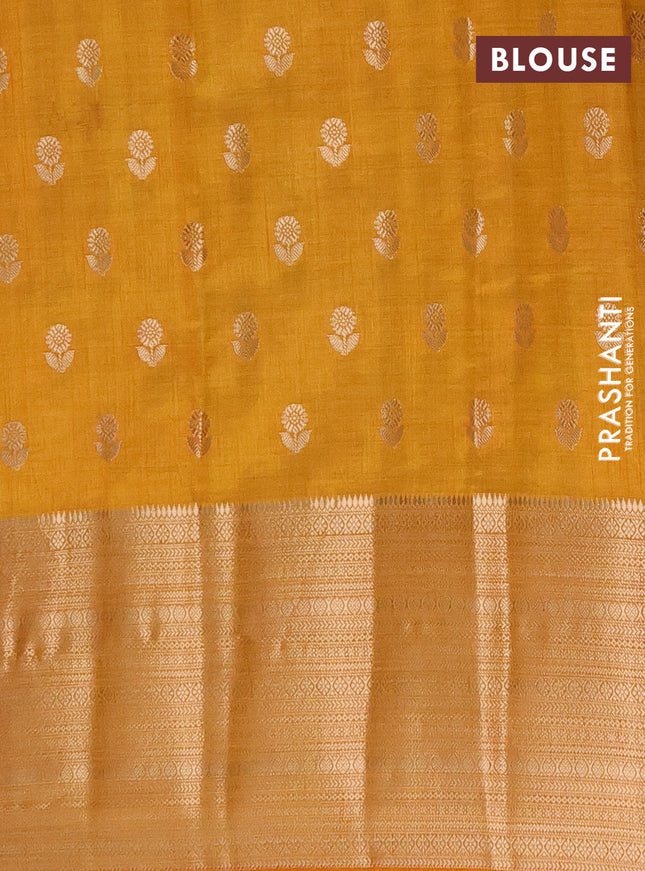 Semi raw silk saree mustard yellow with allover zari woven 1000 buttas and long zari woven border