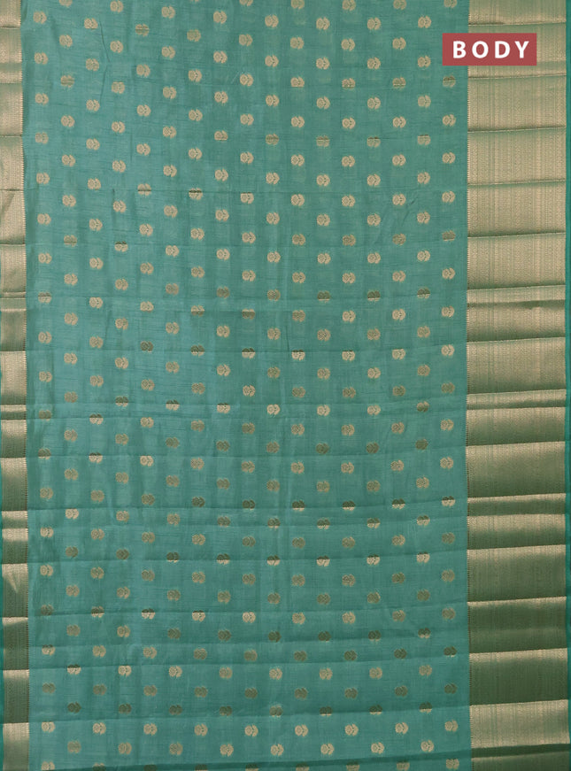 Semi raw silk saree pastel green with allover zari woven 1000 buttas and long zari woven border