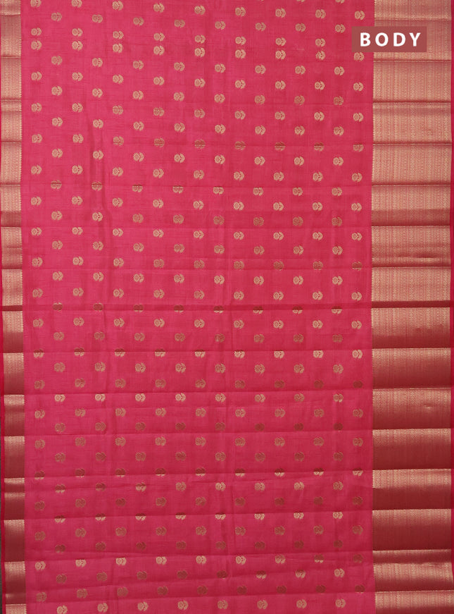 Semi raw silk saree pink with allover zari woven 1000 buttas and long zari woven border