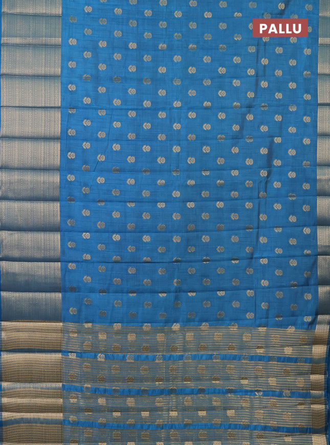 Semi raw silk saree cs blue with allover zari woven 1000 buttas and long zari woven border