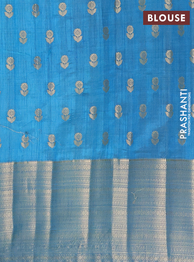 Semi raw silk saree cs blue with allover zari woven 1000 buttas and long zari woven border