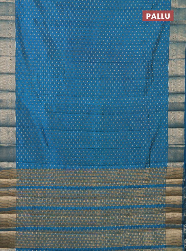 Semi raw silk saree cs blue with allover zari woven 1000 buttas and zari woven border
