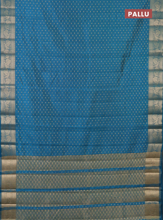 Semi raw silk saree cs blue with allover zari woven 1000 buttas and zari woven border