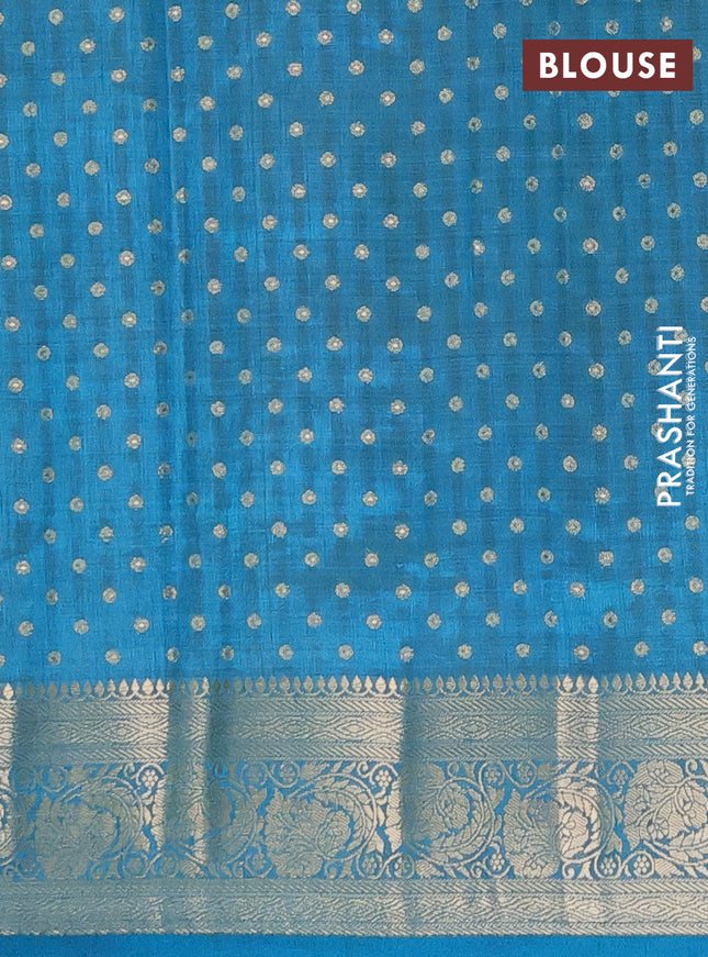 Semi raw silk saree cs blue with allover zari woven 1000 buttas and zari woven border
