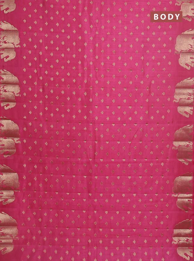 Semi raw silk saree pink with allover zari woven 1000 buttas and elephant design zari butta border