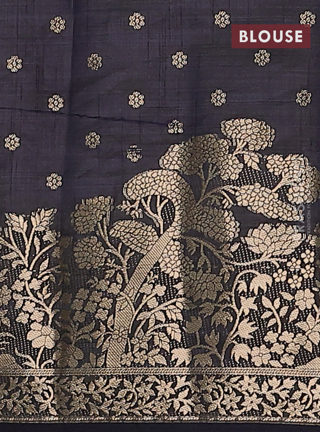 Semi raw silk saree dark navy blue with allover zari woven 1000 buttas and zari woven border