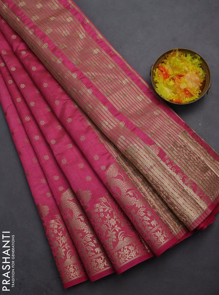 Semi raw silk saree pink with allover zari woven 1000 buttas and zari woven border