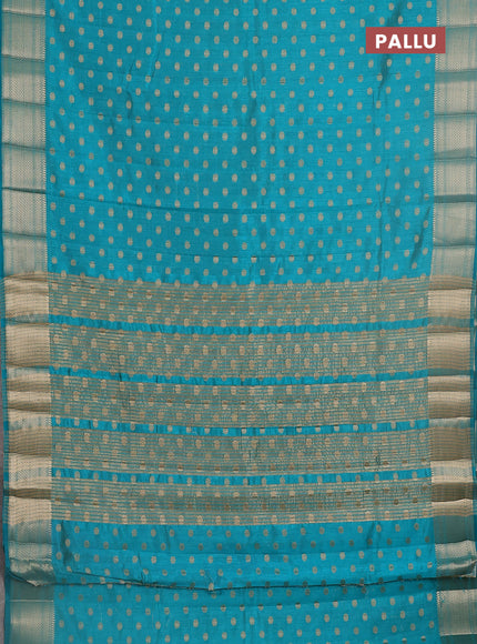 Semi raw silk saree teal blue with allover zari woven 1000 buttas and zari woven border