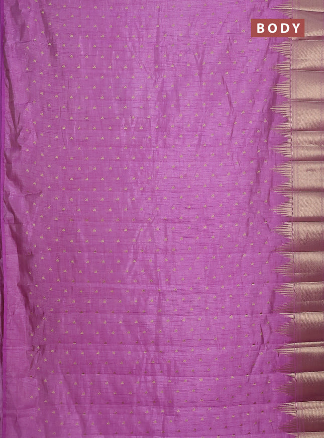 Semi raw silk saree lavender with allover zari woven 1000 buttas and temple design zari woven border
