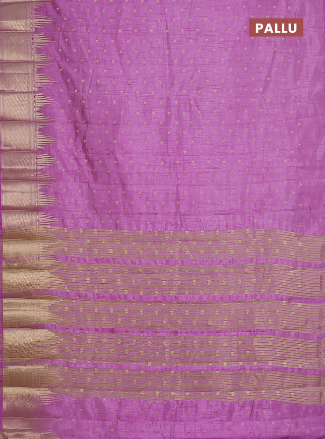 Semi raw silk saree lavender with allover zari woven 1000 buttas and temple design zari woven border