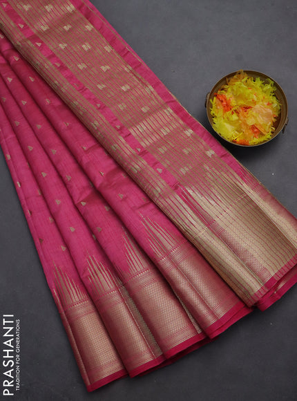 Semi raw silk saree pink with allover zari woven 1000 buttas and temple design zari woven border