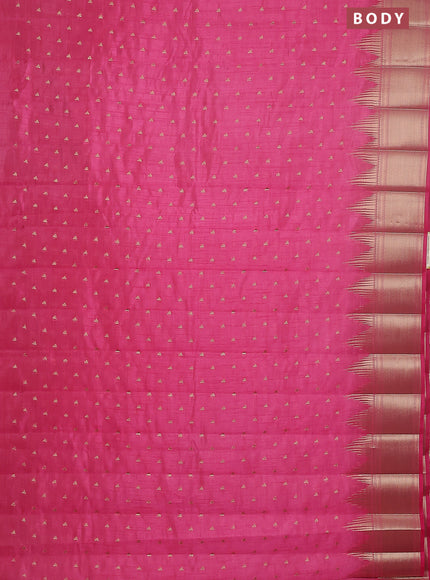 Semi raw silk saree pink with allover zari woven 1000 buttas and temple design zari woven border