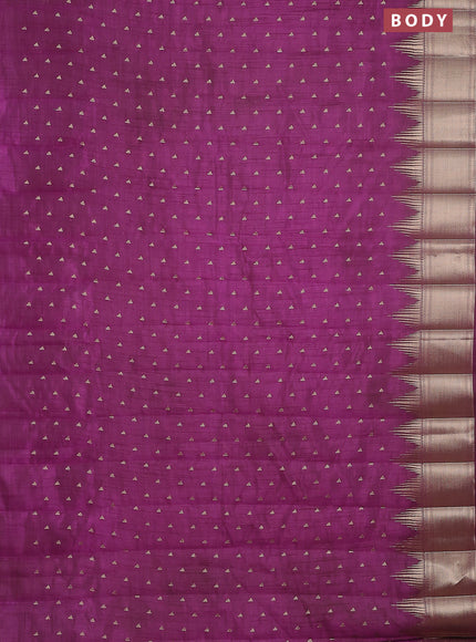 Semi raw silk saree deep purple with allover zari woven 1000 buttas and temple design zari woven border