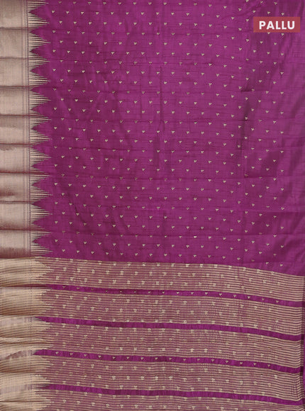 Semi raw silk saree deep purple with allover zari woven 1000 buttas and temple design zari woven border