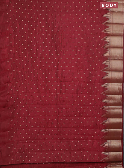 Semi raw silk saree maroon with allover zari woven 1000 buttas and temple design zari woven border