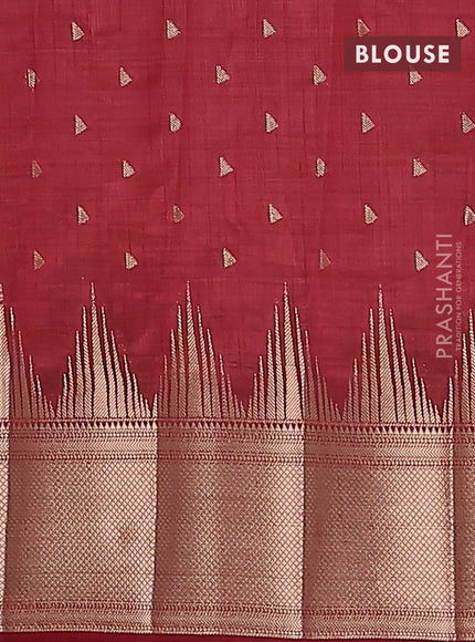 Semi raw silk saree maroon with allover zari woven 1000 buttas and temple design zari woven border