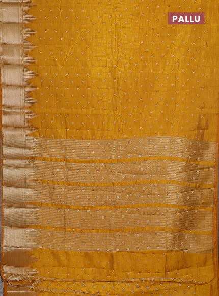 Semi raw silk saree mustard yellow with allover zari woven 1000 buttas and temple design zari woven border