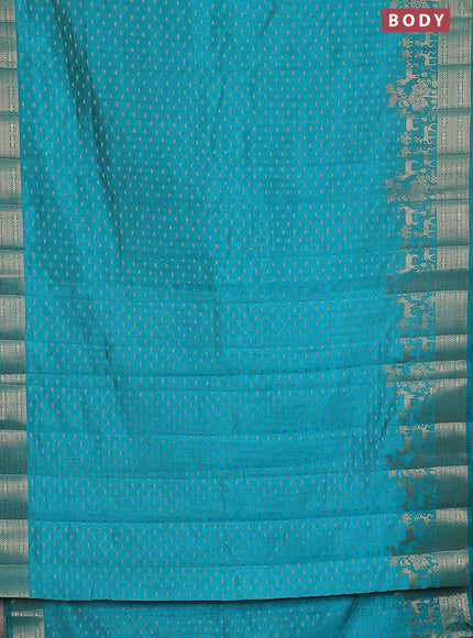 Semi raw silk saree teal blue with allover zari woven 1000 buttas and rich zari woven border