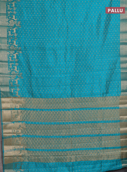 Semi raw silk saree teal blue with allover zari woven 1000 buttas and rich zari woven border