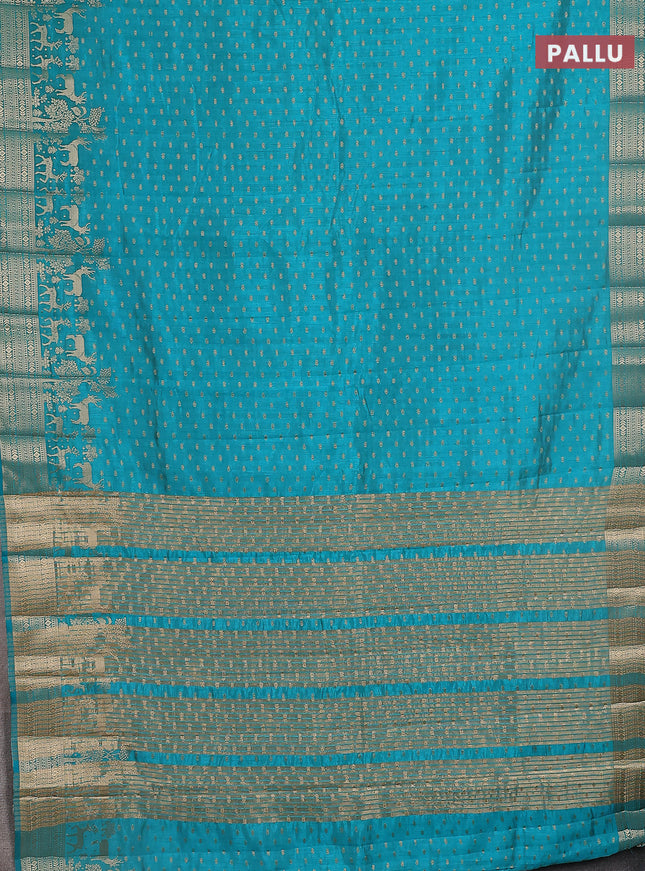 Semi raw silk saree teal blue with allover zari woven 1000 buttas and rich zari woven border