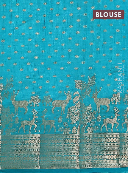 Semi raw silk saree teal blue with allover zari woven 1000 buttas and rich zari woven border