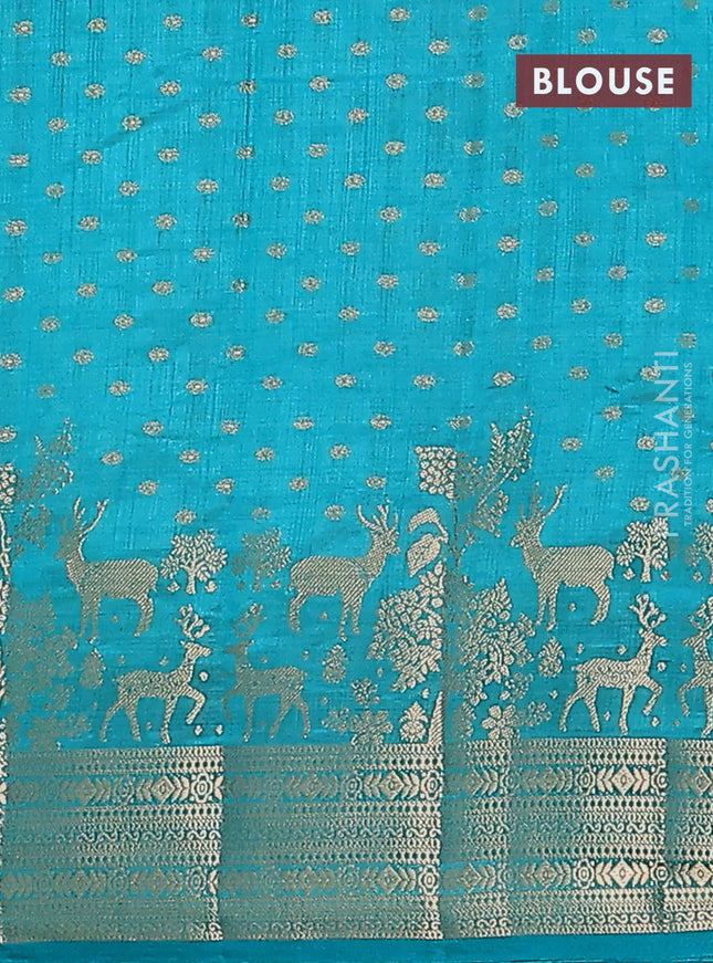 Semi raw silk saree teal blue with allover zari woven 1000 buttas and rich zari woven border