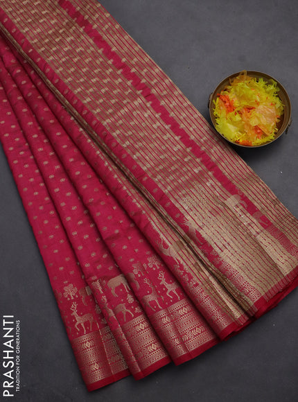 Semi raw silk saree pink with allover zari woven 1000 buttas and rich zari woven border