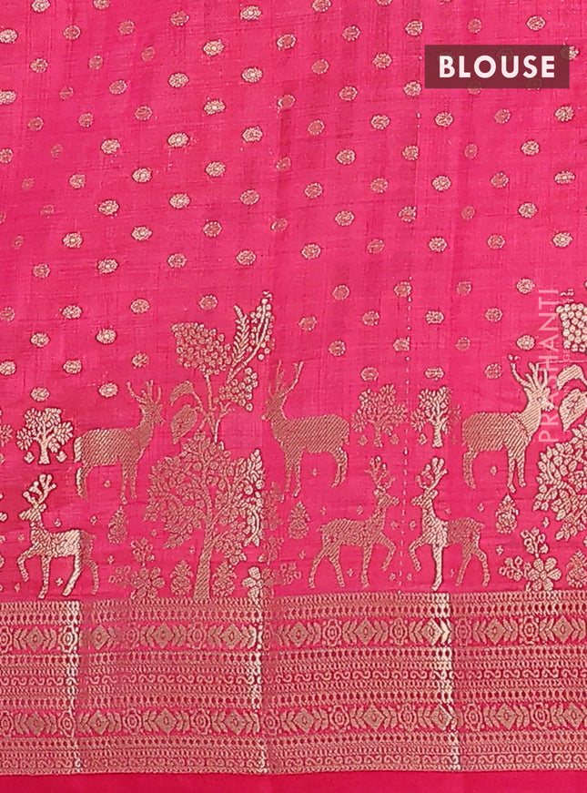 Semi raw silk saree pink with allover zari woven 1000 buttas and rich zari woven border