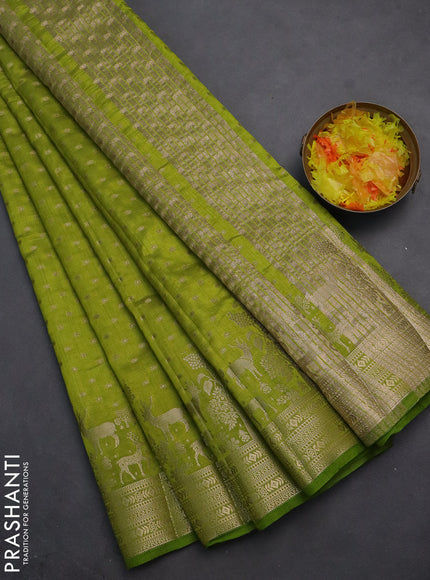Semi raw silk saree light green with allover zari woven 1000 buttas and rich zari woven border