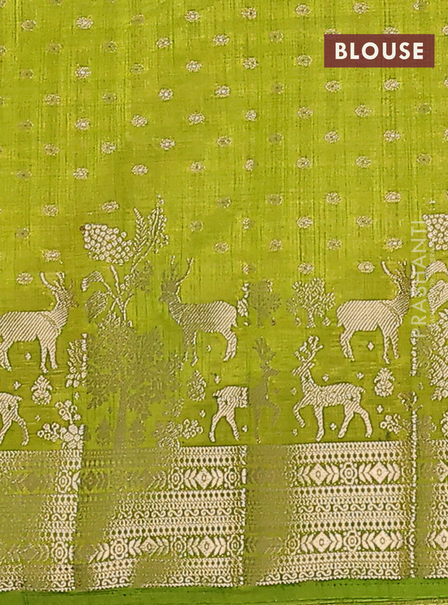 Semi raw silk saree light green with allover zari woven 1000 buttas and rich zari woven border
