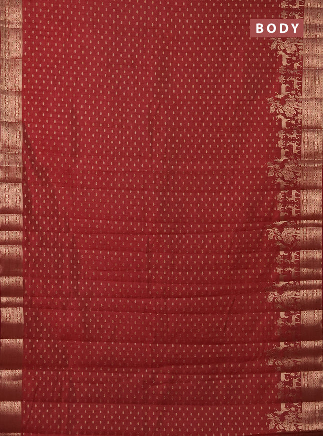 Semi raw silk saree maroon with allover zari woven 1000 buttas and rich zari woven border