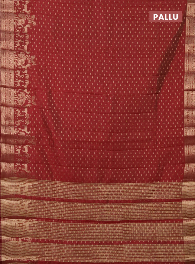 Semi raw silk saree maroon with allover zari woven 1000 buttas and rich zari woven border
