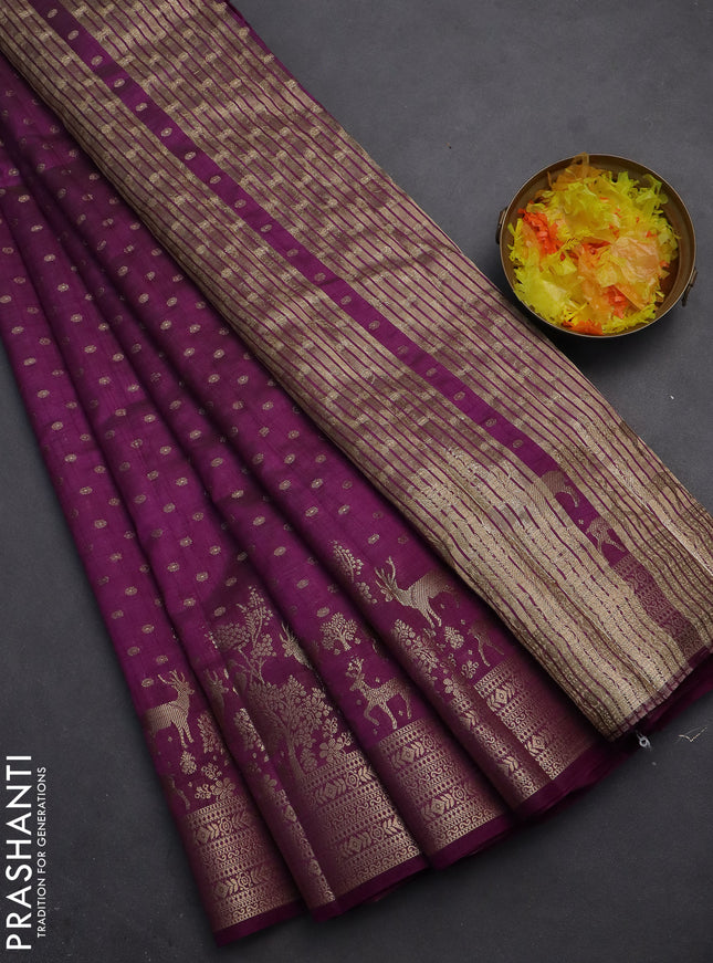 Semi raw silk saree deep purple with allover zari woven 1000 buttas and rich zari woven border