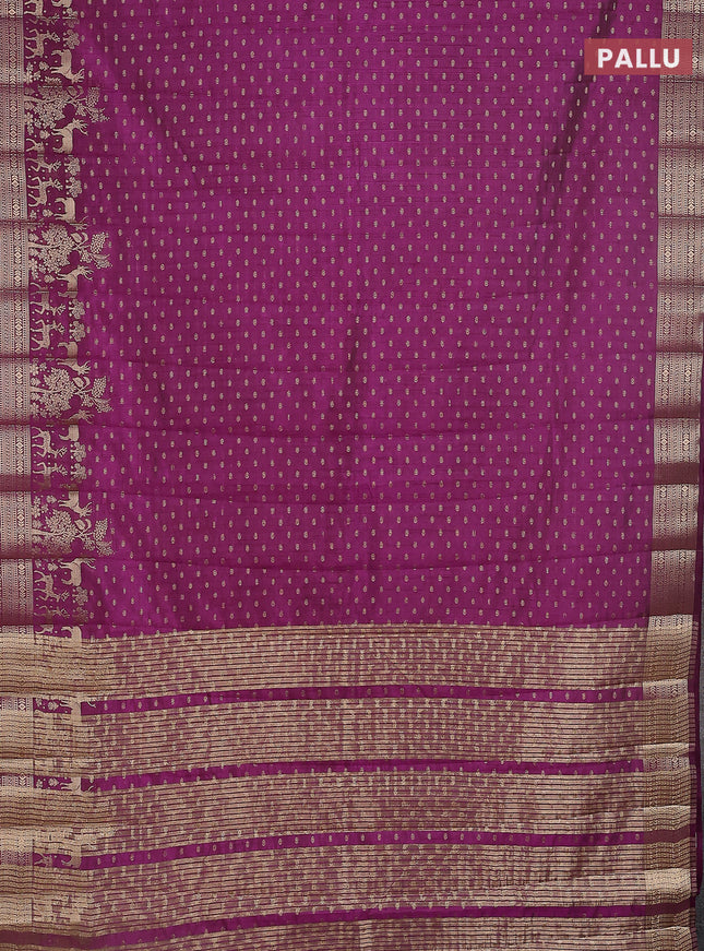 Semi raw silk saree deep purple with allover zari woven 1000 buttas and rich zari woven border
