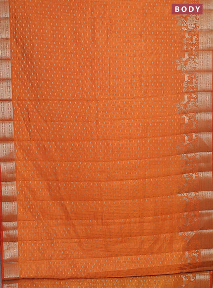 Semi raw silk saree orange with allover zari woven 1000 buttas and rich zari woven border