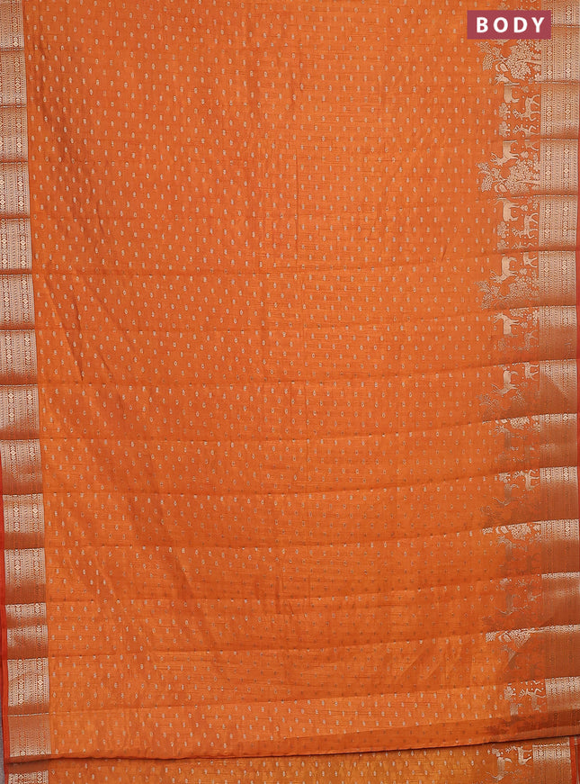 Semi raw silk saree orange with allover zari woven 1000 buttas and rich zari woven border